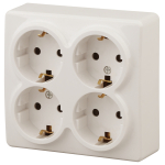 Розетка ЭРА Эксперт 11-2211-02 накладная IP20 16А 250В слоновая кость четырёхместная с заземлением со шторками