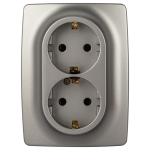 Розетка ЭРА Серия 12 12-2106-16 , 2X2P+E Schuko, 16А-250В, титан