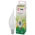Лампочка светодиодная ЭРА GREEN LINE LED BXS-8W-830-E14 GL E14 8 Вт свеча на ветру теплый свет