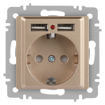 Розетка Intro Accent 6-410-04 , P+E Schuko со шторками, 16А-250В + 2хUSB, IP20, СУ, шампань Розетка Intro Accent 6-410-04 , P+E Schuko со шторками, 16А-250В + 2хUSB, IP20, СУ, шампань