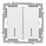 Выключатель Intro Accent 6-105-01М двойной с подсветкой, 10А-250В, IP20, СУ, AL/CU, белый матовый
