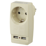 Разветвитель электрический ЭРА SP-1e-USB-I на 1 розетку + 2 USB с заземлением 16А сл. кость