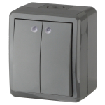 Выключатель ЭРА Эксперт 11-1405-03 накладной IP54 10А 250В серый двухклавишный с подстветкой