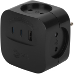 Разветвитель электрический ЭРА SP-4-3USBAC-B на 4 розетки + 3 USB A+C со шторками 10А черный