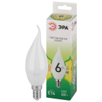 Лампочка светодиодная ЭРА GREEN LINE LED BXS-6W-830-E14 GL E14 6 Вт свеча на ветру теплый свет