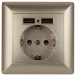 Розетка ЭРА Intro Solo 4-410-04 16А 250В_2,1А-5В шампань с USB с заземлением со шторкой