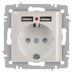 Розетка Intro Accent 6-410-06 , P+E Schuko со шторками, 16А-250В + 2хUSB, IP20, СУ, перламутр