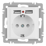 Розетка Intro Accent 6-410-01М , P+E Schuko со шторками, 16А-250В + 2хUSB, IP20, СУ, белый матовый