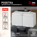 Розетка ЭРА Эксперт 11-2604-03 накладная IP65 16A 250В серый двойная с заземлением со шторками горизонтальная