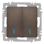 Выключатель Intro Accent 6-105-08 двойной с подсветкой, 10А-250В, IP20, СУ, AL/CU, бронза