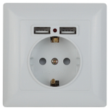 Розетка ЭРА Intro Solo 4-410-01 с заземлением P+E Schuko со шторками, 16А-250В + 2хUSB, IP20, скрытой установки, белый