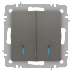 Выключатель Intro Accent 6-105-09 двойной с подсветкой, 10А-250В, IP20, СУ, AL/CU, титан