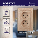 Розетка ЭРА Intro Solo 4-204-11 без заземления двойная 2х2P, 16А-250В, IP20, скрытой установки, сосна
