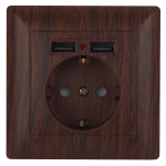 Розетка ЭРА Intro Solo 4-410-10 16А 250В_2,1А-5В венге с USB с заземлением со шторкой