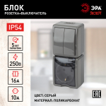 Блок ЭРА Эксперт 11-7408-03 накладной IP54 16A(10AX) 250В серый розетка и двойной выключатель