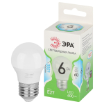 Лампочка светодиодная ЭРА GREEN LINE LED P45-6W-840-E27 GL E27 6 Вт шар яркий белый свет