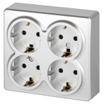 Розетка ЭРА Эксперт 11-2211-03 четырехместная с заземлением 4х2P+E Schuko со шторками, IP20, 16A-250В, ОУ, алюминий