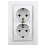 Розетка Intro 2X2P+E Schuko, 16А-250В, 1Э-205-01 скрытой установки, без лапок,Plano, белый
