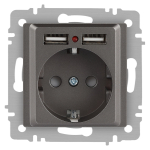 Розетка Intro Accent 6-410-09 P+E Schuko со шторками, 16А-250В + 2хUSB, IP20, СУ, титан