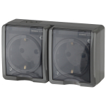 Розетка ЭРА Эксперт 11-2404-03 накладная IP54 16А 250В серый двойная с заземлением со шторками