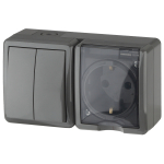 Блок ЭРА Эксперт 11-7402-03 накладной IP54 16A(10AX) 250В серый розетка и двойной выключатель