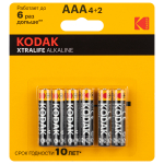 Батарейки Kodak LR03-4+2BL XTRALIFE Alkaline (120/480)