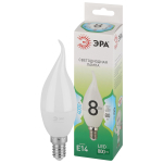 Лампочка светодиодная ЭРА GREEN LINE LED BXS-8W-840-E14 GL E14 8 Вт свеча на ветру яркий белый свет
