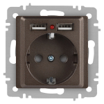 Розетка Intro Accent 6-410-08 , P+E Schuko со шторками, 16А-250В + 2хUSB, IP20, СУ, бронза