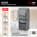 Блок ЭРА Эксперт 11-7407-03 накладной IP54 16A(10AX) 250В серый розетка и выключатель