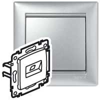 VALENA Розетка компьютерная двойная RJ45 категория 6 UTP с захватами алюминий VALENA Розетка компьютерная двойная RJ45 категория 6 UTP с захватами алюминий