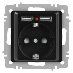Розетка Intro Accent 6-410-05 , P+E Schuko со шторками, 16А-250В + 2хUSB, IP20, СУ, антрацит Розетка Intro Accent 6-410-05 , P+E Schuko со шторками, 16А-250В + 2хUSB, IP20, СУ, антрацит