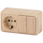 Блок ЭРА Intro Quadro 2-702-11 16(10)А 250В накладной сосна с розеткой и выключателем горизонтальный