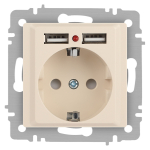Розетка Intro Accent 6-410-02 , P+E Schuko со шторками, 16А-250В + 2хUSB, IP20, СУ, слоновая кость