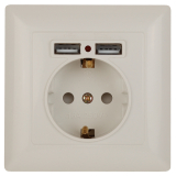 Розетка ЭРА Intro Solo 4-410-02 с заземлением P+E Schuko со шторками, 16А-250В + 2хUSB, IP20, скрытой установки, слоновая кость