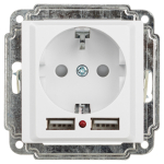 Розетка Intro Accent 6-410-01 P+E Schuko со шторками, 16А-250В + 2хUSB, IP20, СУ, белый Розетка Intro Accent 6-410-01 P+E Schuko со шторками, 16А-250В + 2хUSB, IP20, СУ, белый