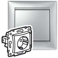 VALENA DIY Розетка 1-местная с заземлением с защитными шторками 16А алюминий