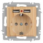 Розетка Intro Accent 6-410-11 , P+E Schuko со шторками, 16А-250В + 2хUSB, IP20, СУ, сосна