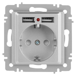 Розетка Intro Accent 6-410-03 , P+E Schuko со шторками, 16А-250В + 2хUSB, IP20, СУ, алюминий