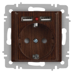 Розетка Intro Accent 6-410-10 , P+E Schuko со шторками, 16А-250В + 2хUSB, IP20, СУ, венге