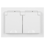 Розетка Intro Accent 6-210-01 2х2P+E Schuko с крышками штор., 16А-250В, IP44, СУ, AL/CU, белый