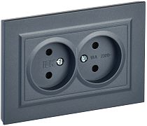 Розетка BRITE двухместная без заземления без защитных шторок 10А в сборе РС12-2-БрМ маренго  IEK