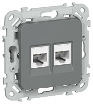 FLITE Розетка 2-местная компьютерная RJ45 категория 5Е UTP РК5е-2-0-ФлМА мокрый асфальт IEK