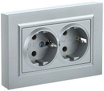 BRITE Розетка 2-местная с заземлением с защитными шторками 16А в сборе РСш12-3-БрС сталь  IEK