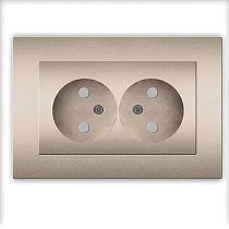 Розетка двухместная UNIVERSAL серия "Афина" без заземления, скрытой установки, с защитными шторками, 16А, 220В, шампань (еврослот)