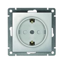 Розетка одноместная UNIVERSAL серия "Афина" с заземлением, скрытой установки, с защитными шторками, 16А, 220В, серебро (еврослот)