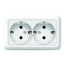 Розетка двухместная серия "Олимп" с/з, о/у, 16А, 220В, белая (еврослот) UNIVERSAL