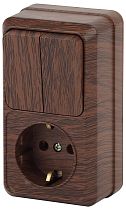 Блок розетка с выключателем Intro Quadro 2-706-10 двойным вертикальный 10(16)А-250В  IP20 ОУ венге