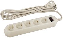 Сетевой фильтр ЭРА с базовой защитой, заземлением и выключателем 5 розеток 3м 10А, Слоновая кость, U