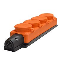 Колодка UNIVERSAL 4-х местная однофазная с заглушками "КОМПАКТ" с/з каучук 16А 250В IP44 оранжевый (еврослот)