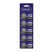 Батарейка General GBAT-CR2016 кнопочная литиевая  5шт в блист (800566) (5/100/2000)